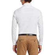 Melange Solid With Floral Trim Dress Shirt  (White) 