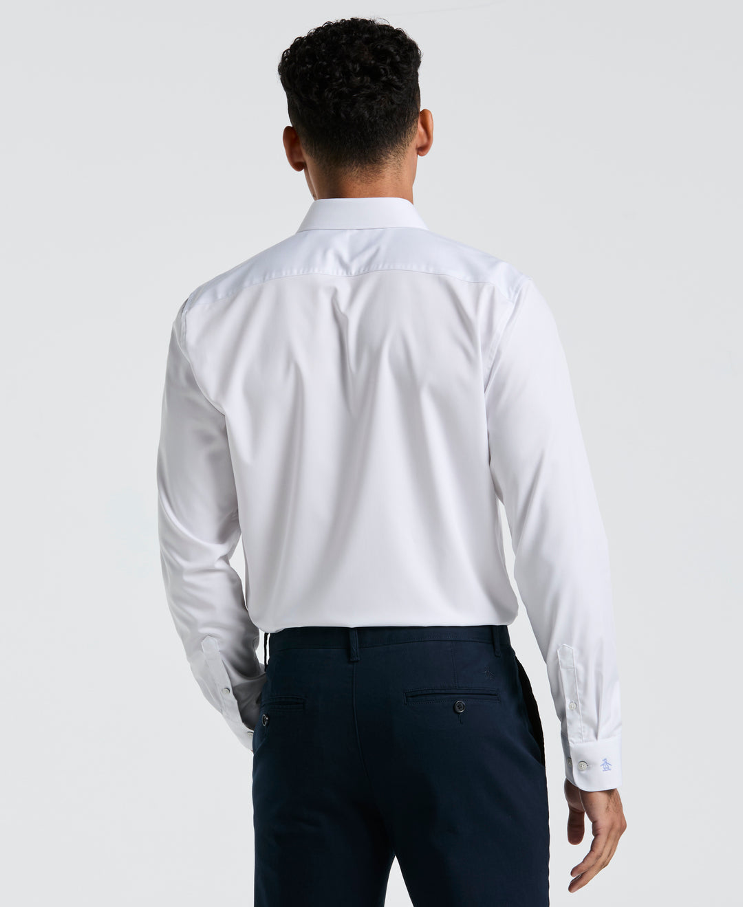 Melange Solid With Floral Trim Dress Shirt  (White) 