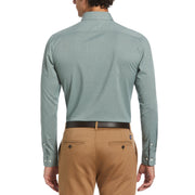 Melange Solid with Floral Trim Dress Shirt  (Sage) 