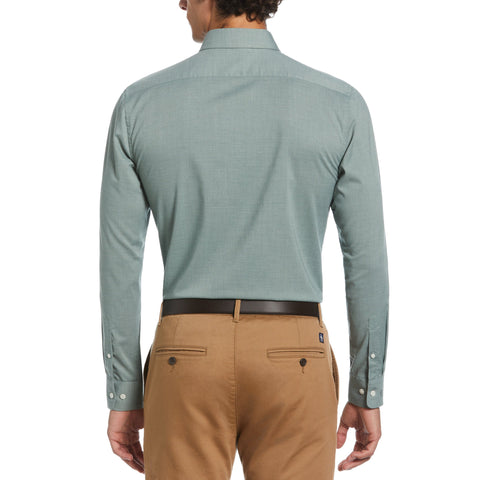 Melange Solid with Floral Trim Dress Shirt  (Sage) 
