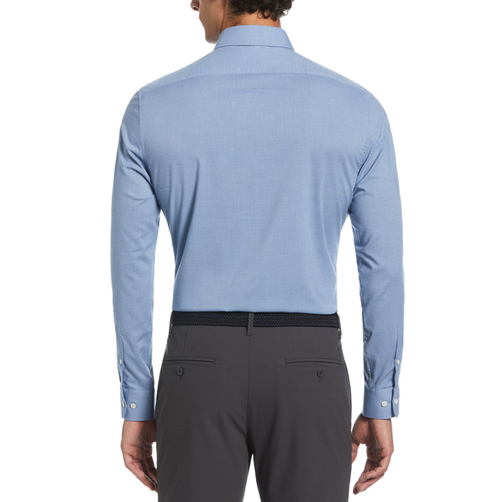 Melange Solid with Floral Trim Dress Shirt (Light Blue) 