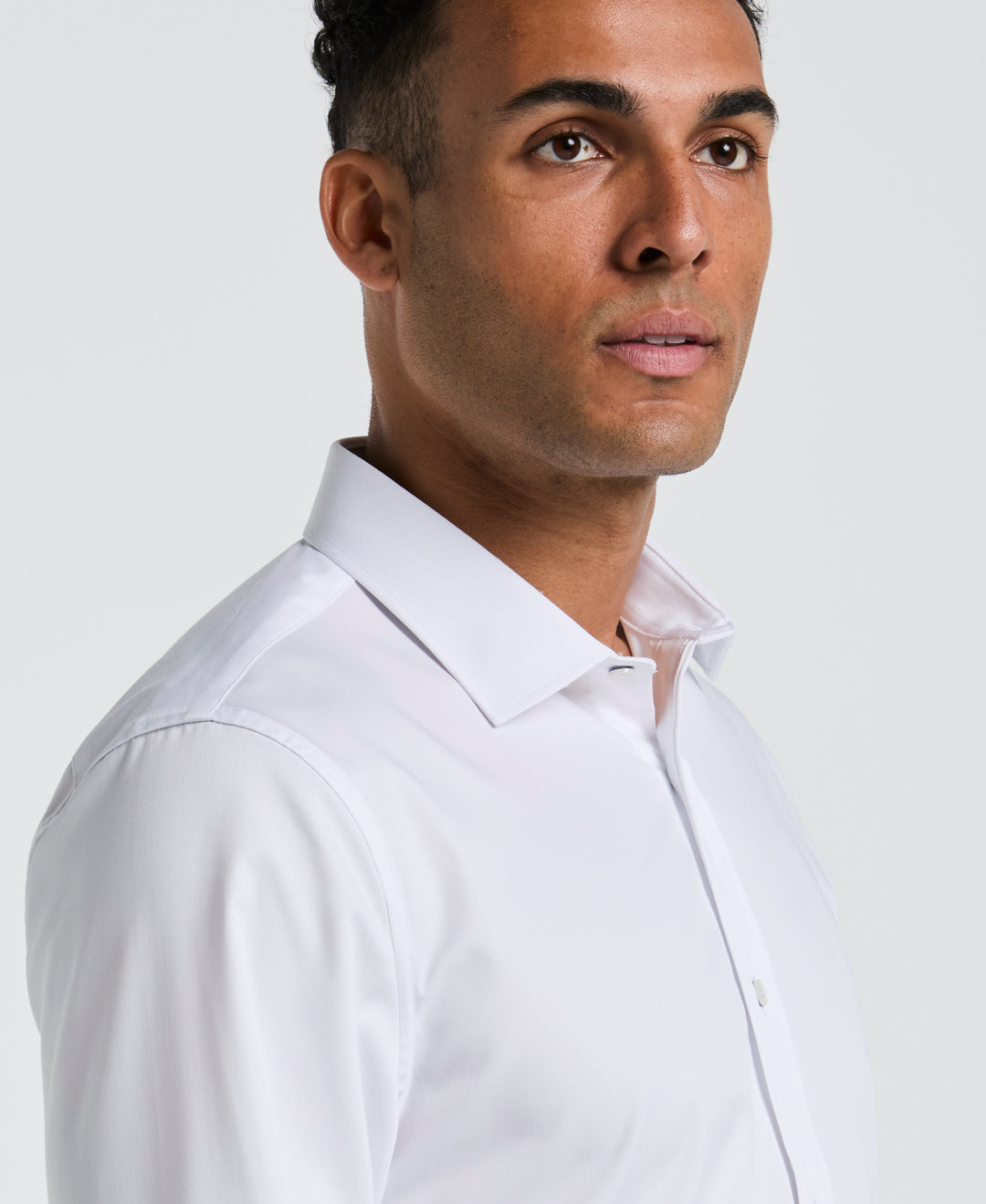 Melange Solid With Floral Trim Dress Shirt  (White) 