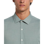 Melange Solid with Floral Trim Dress Shirt  (Sage) 