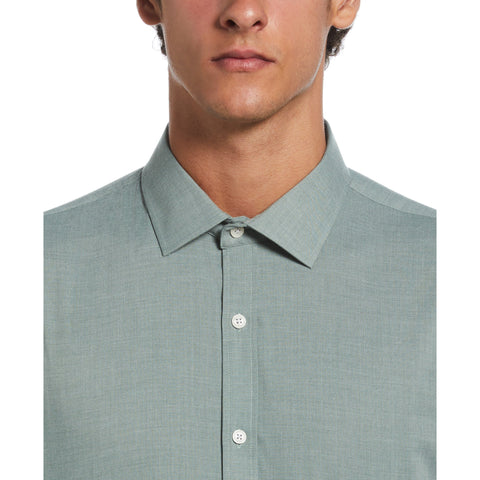 Melange Solid with Floral Trim Dress Shirt  (Sage) 