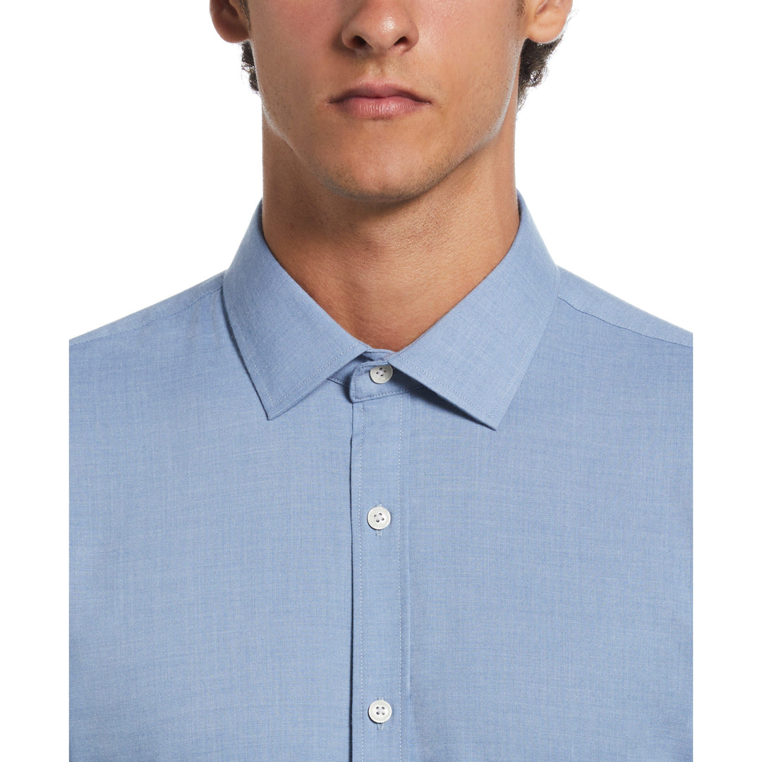 Melange Solid with Floral Trim Dress Shirt (Light Blue) 