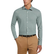 Melange Solid with Floral Trim Dress Shirt  (Sage) 