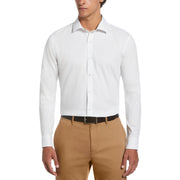 Melange Solid With Floral Trim Dress Shirt  (White) 