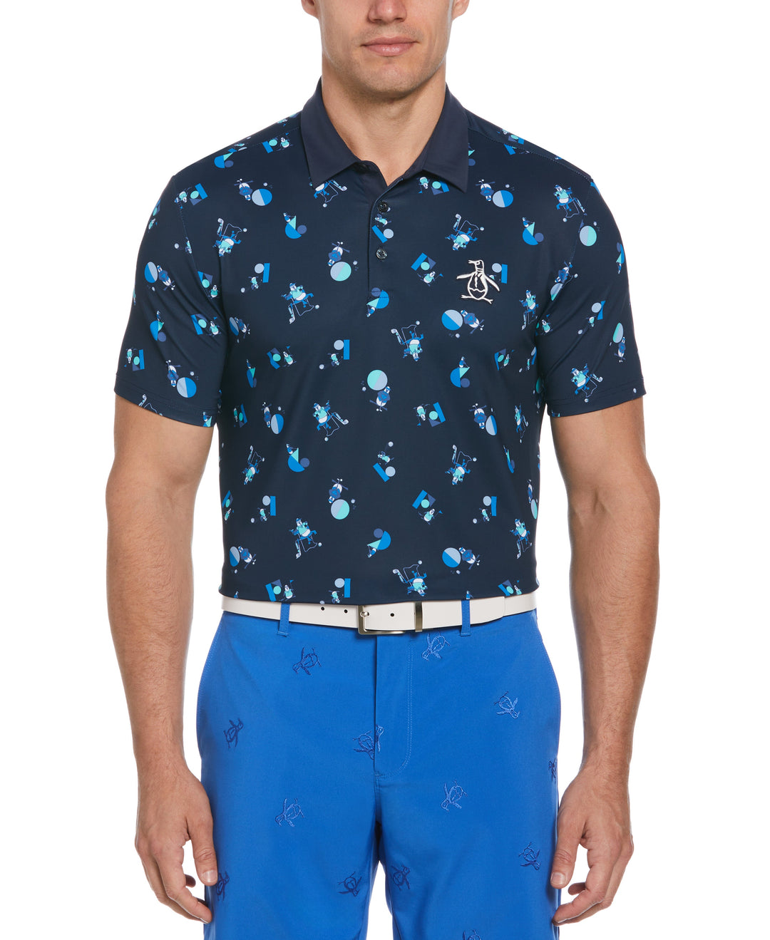Memphis Pete Print Short Sleeve Golf Polo Shirt (Black Iris) 