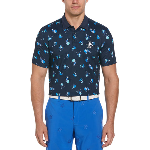 Memphis Pete Print Short Sleeve Golf Polo Shirt (Black Iris) 