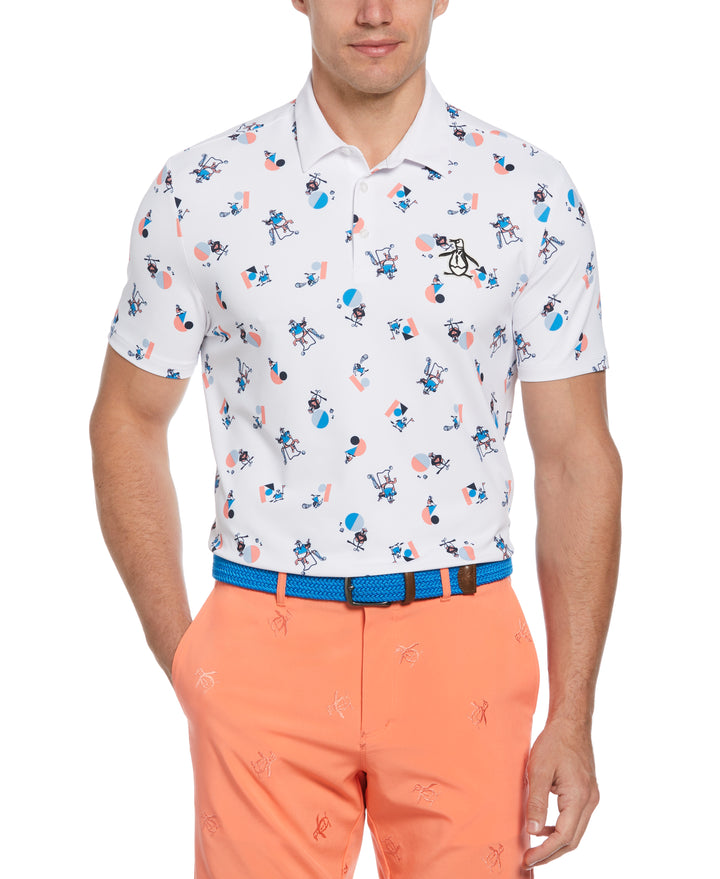 Memphis Pete Print Short Sleeve Golf Polo Shirt (Bright White) 