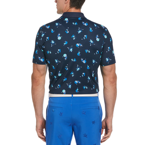 Memphis Pete Print Short Sleeve Golf Polo Shirt (Black Iris) 