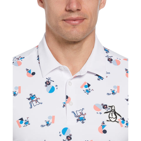 Memphis Pete Print Short Sleeve Golf Polo Shirt (Bright White) 
