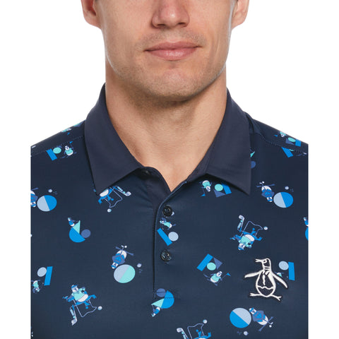 Memphis Pete Print Short Sleeve Golf Polo Shirt (Black Iris) 