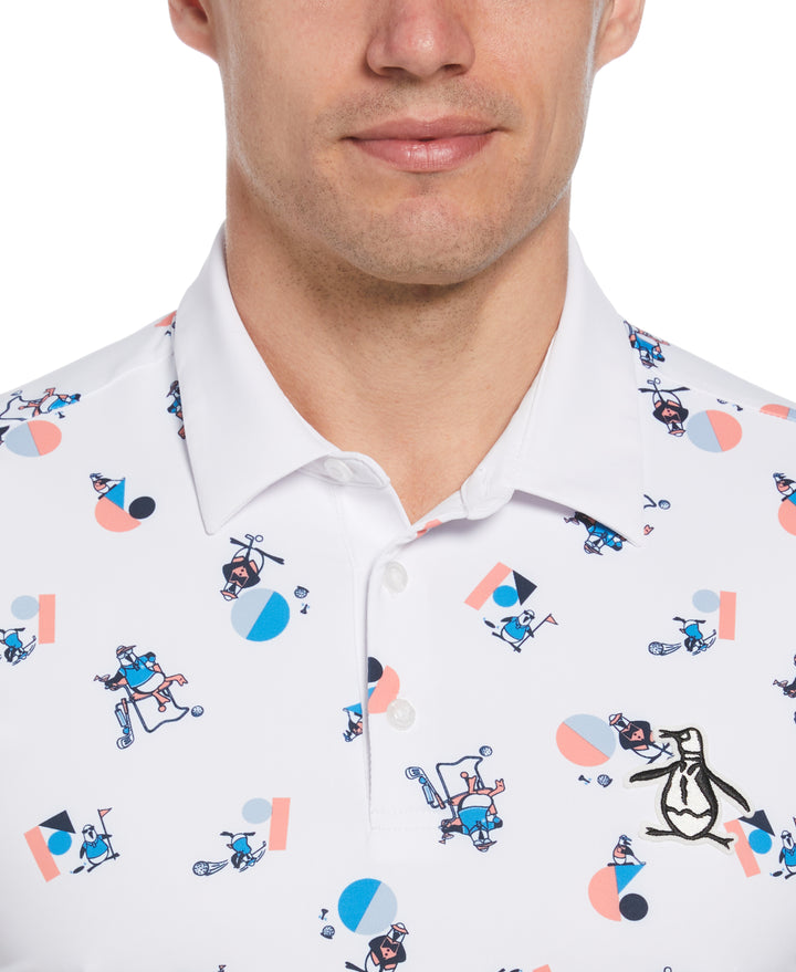 Memphis Pete Print Short Sleeve Golf Polo Shirt (Bright White) 