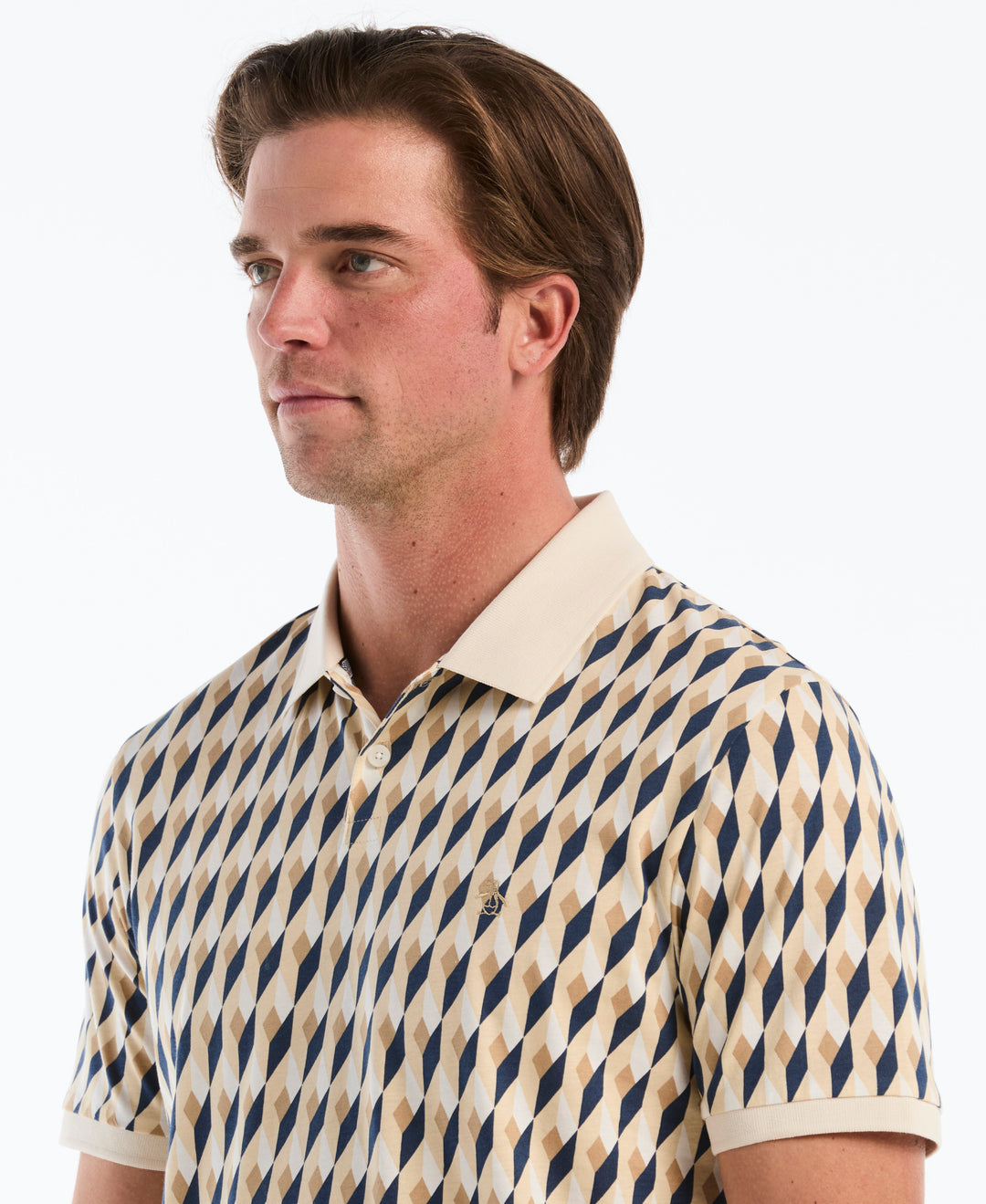 Men's Cotton Jewel Geo Print Polo (Birch) 