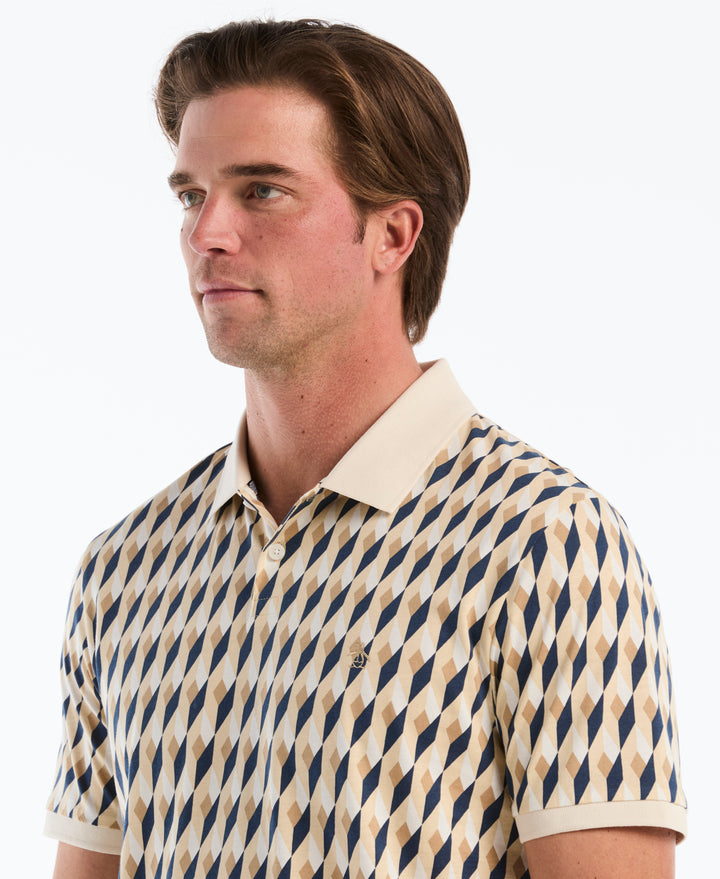 Men's Cotton Jewel Geo Print Polo (Birch) 