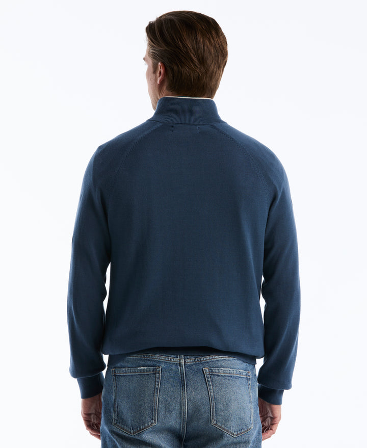 Men's Cotton Textured 1/4 Zip Sweater (Sargasso Sea) 