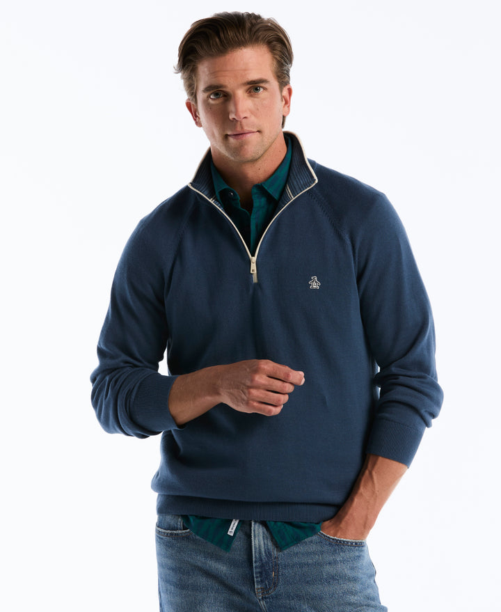 Men's Cotton Textured 1/4 Zip Sweater (Sargasso Sea) 