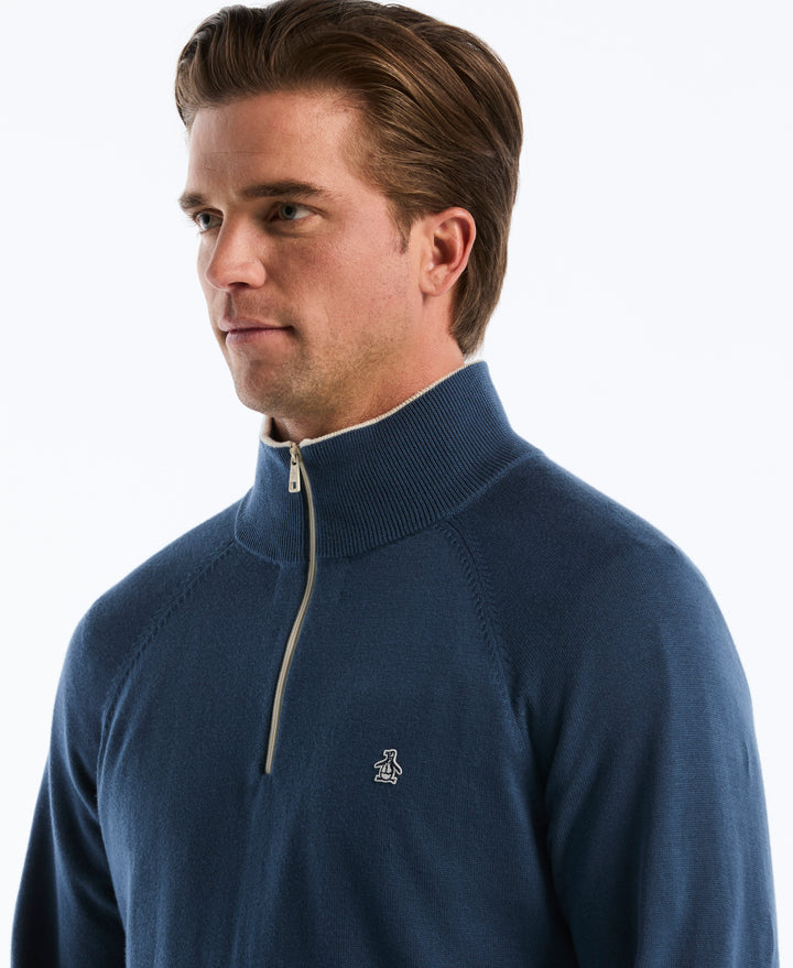 Men's Cotton Textured 1/4 Zip Sweater (Sargasso Sea) 
