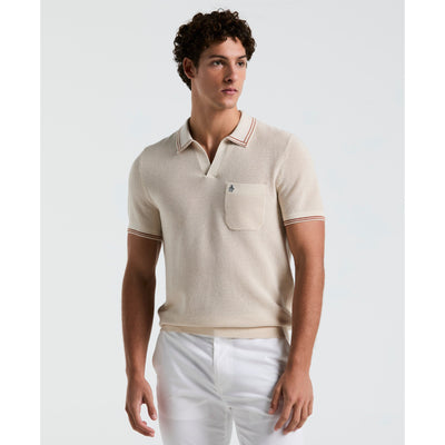 Mesh Tipped Johnny Collar Sweater Polo (Birch) 
