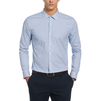 Micro Check Print Dress Shirt  (Blue) 