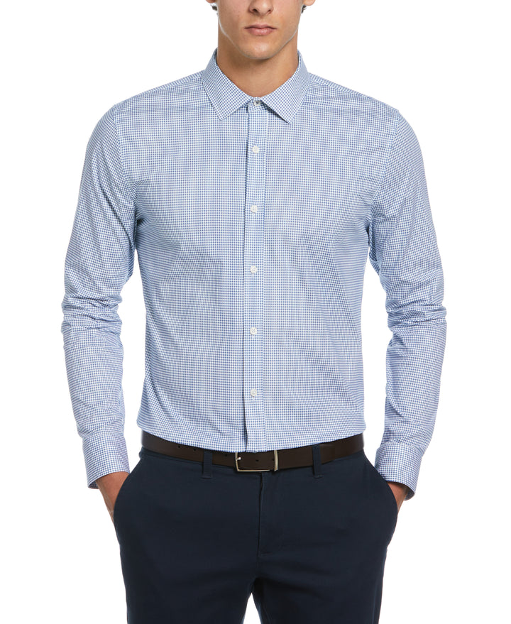 Micro Check Print Dress Shirt  (Blue) 