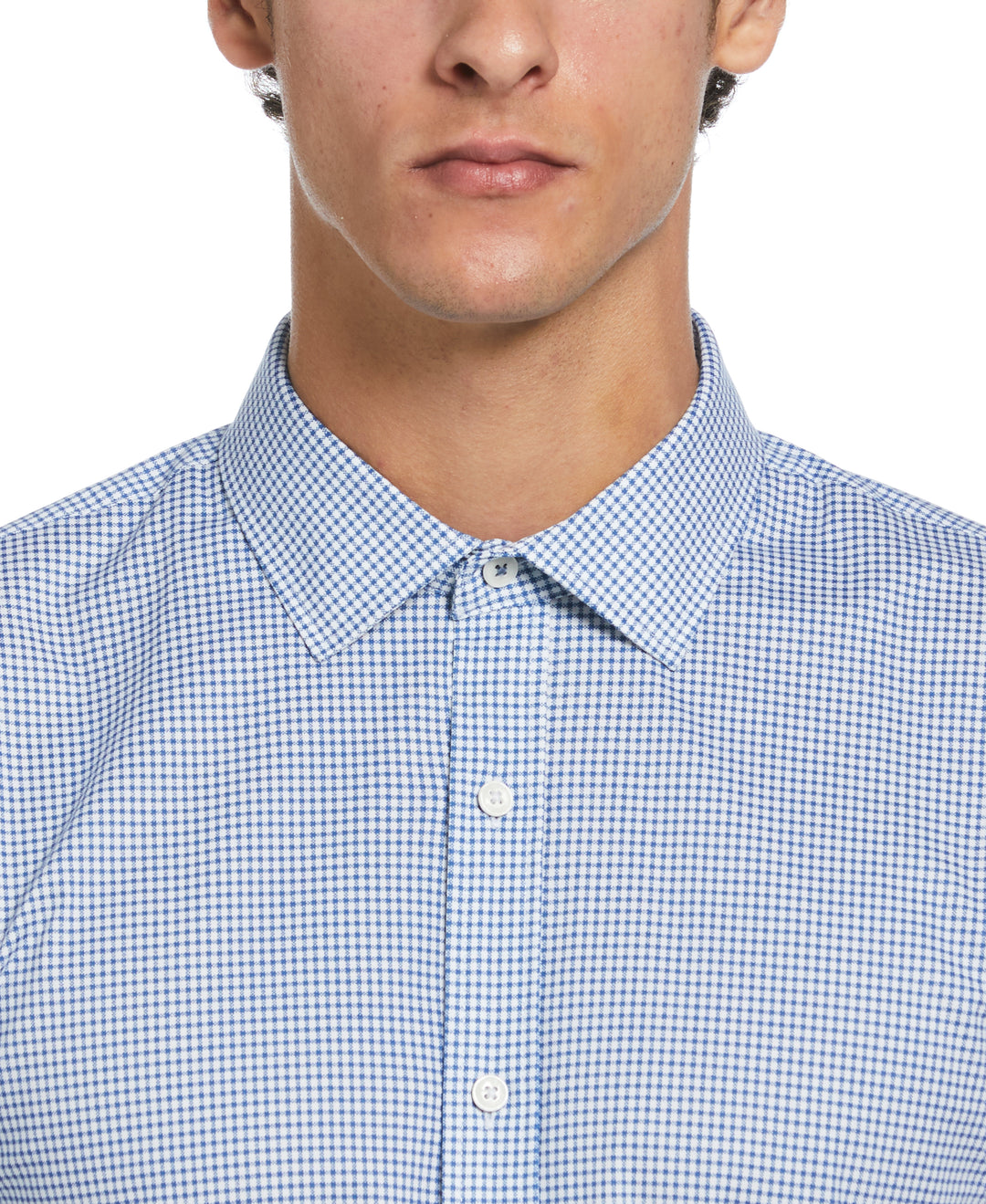 Micro Check Print Dress Shirt  (Blue) 