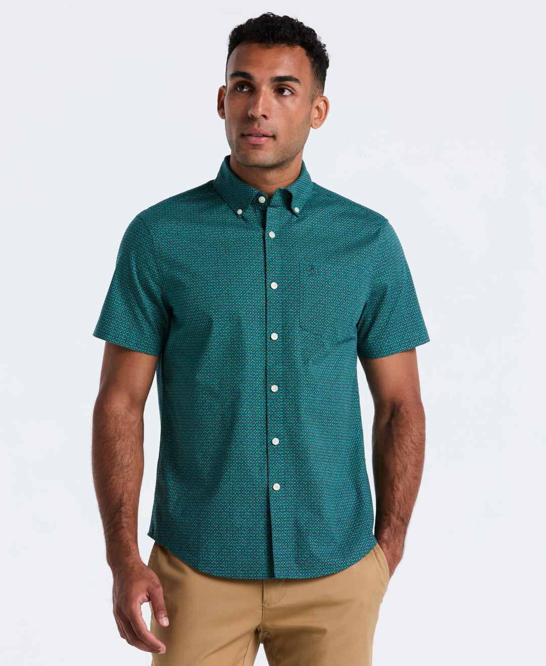 Cotton Stretch Micro Geo Print Shirt (Bayou) 