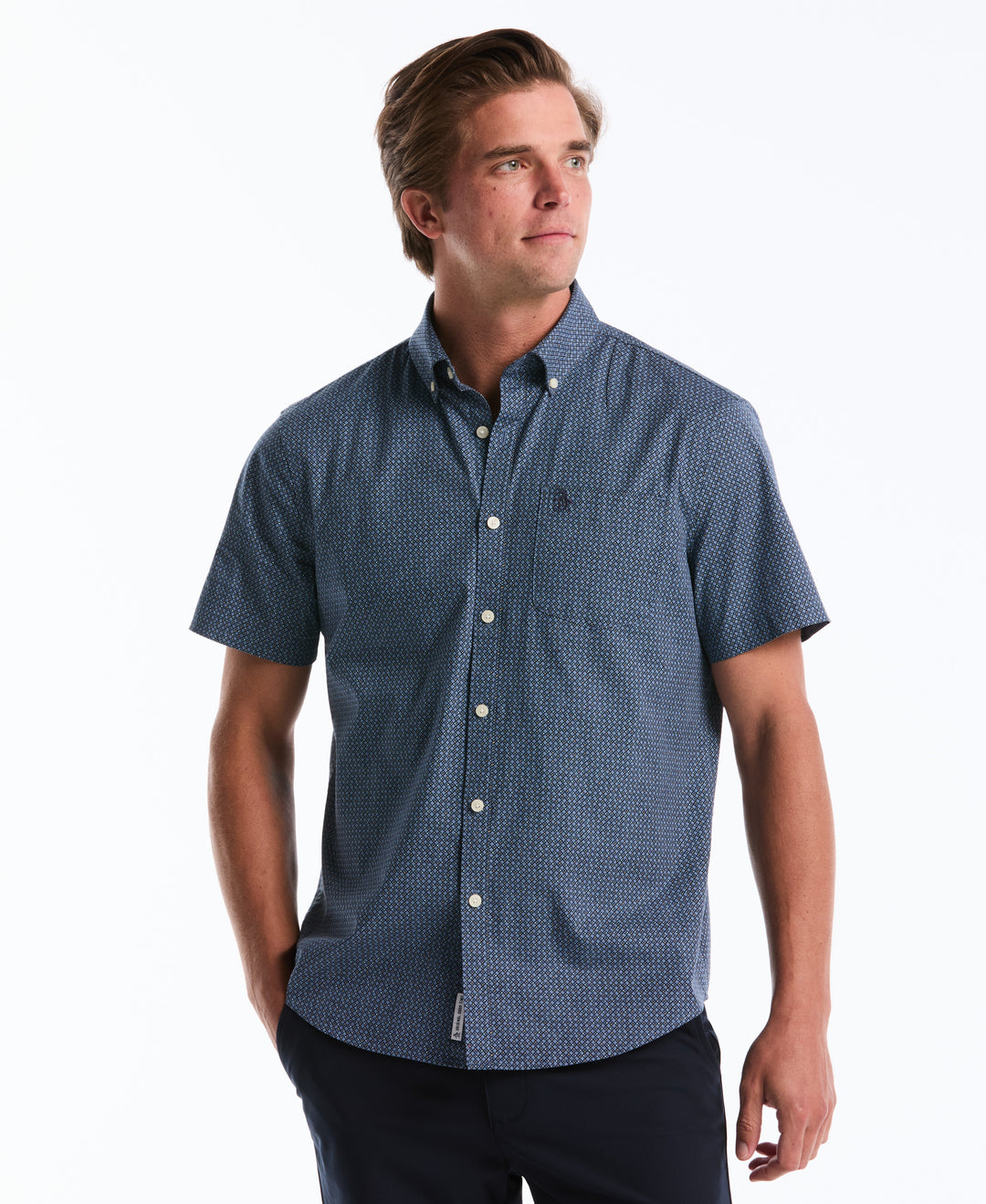 Cotton Stretch Micro Geo Print Shirt (Copen Blue) 