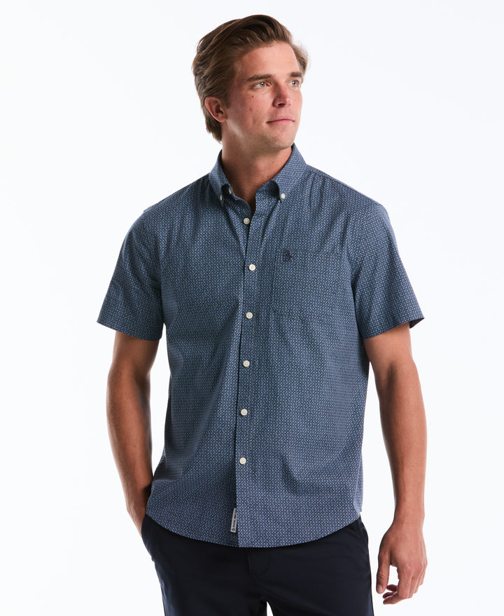 Cotton Stretch Micro Geo Print Shirt (Copen Blue) 