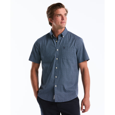 Micro Geo Print Cotton Shirt-Shirts-Copen Blue-XS-Original Penguin
