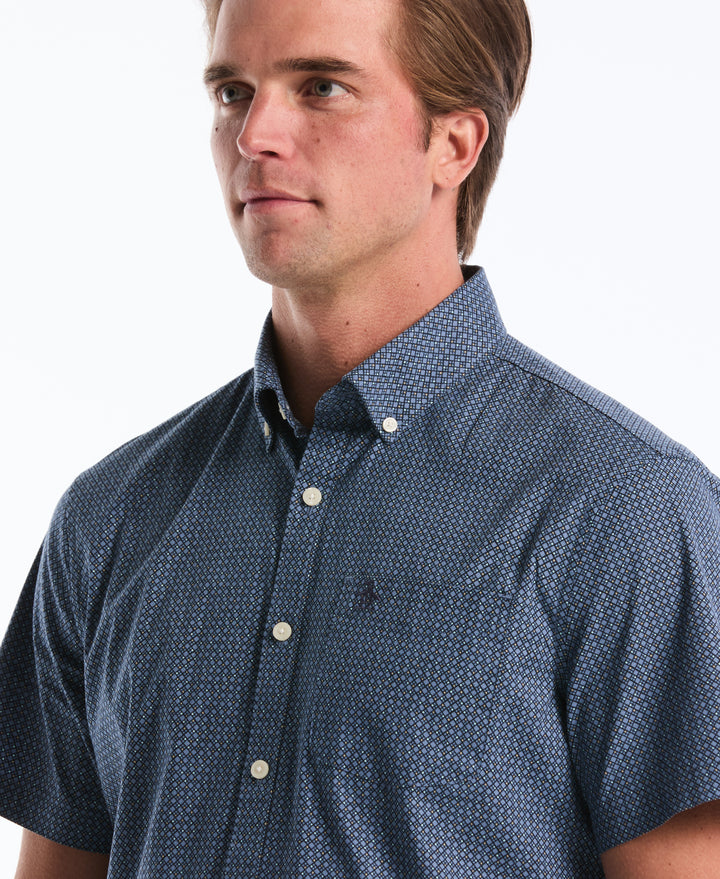 Cotton Stretch Micro Geo Print Shirt (Copen Blue) 