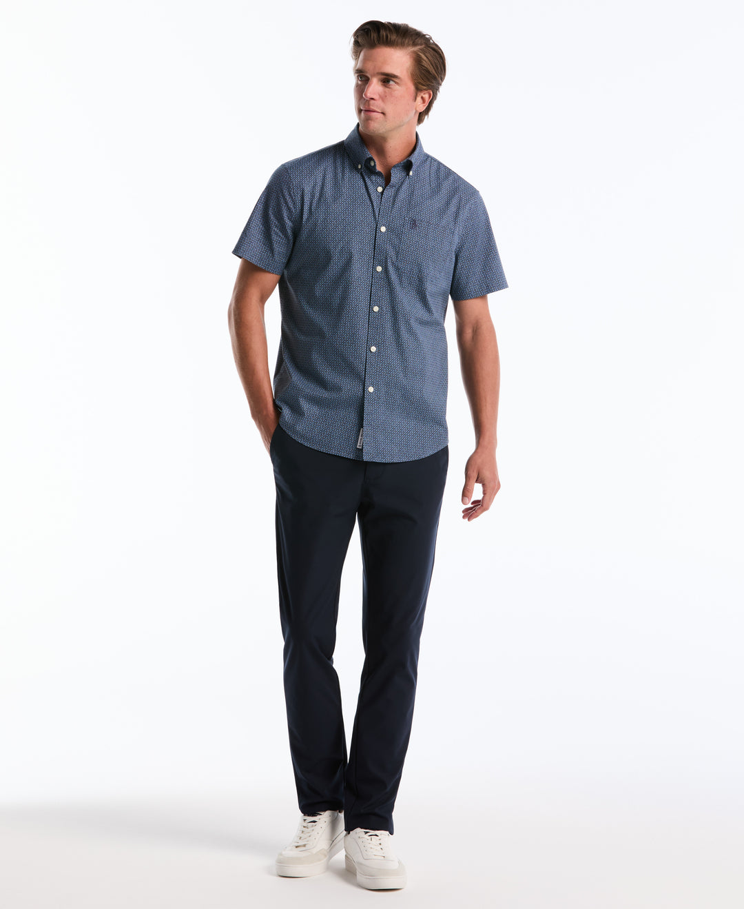 Cotton Stretch Micro Geo Print Shirt (Copen Blue) 