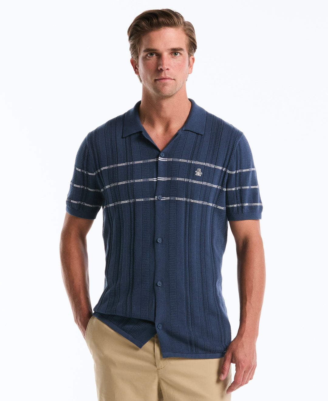 Mix Rib Button Sweater Polo-Sweater Polo-Sargasso Sea-XS-Original Penguin