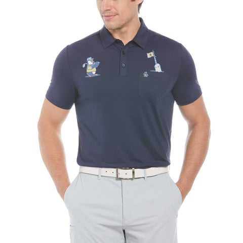 Mixed Media Polar Pete Print Golf Polo Shirt (Black Iris) 