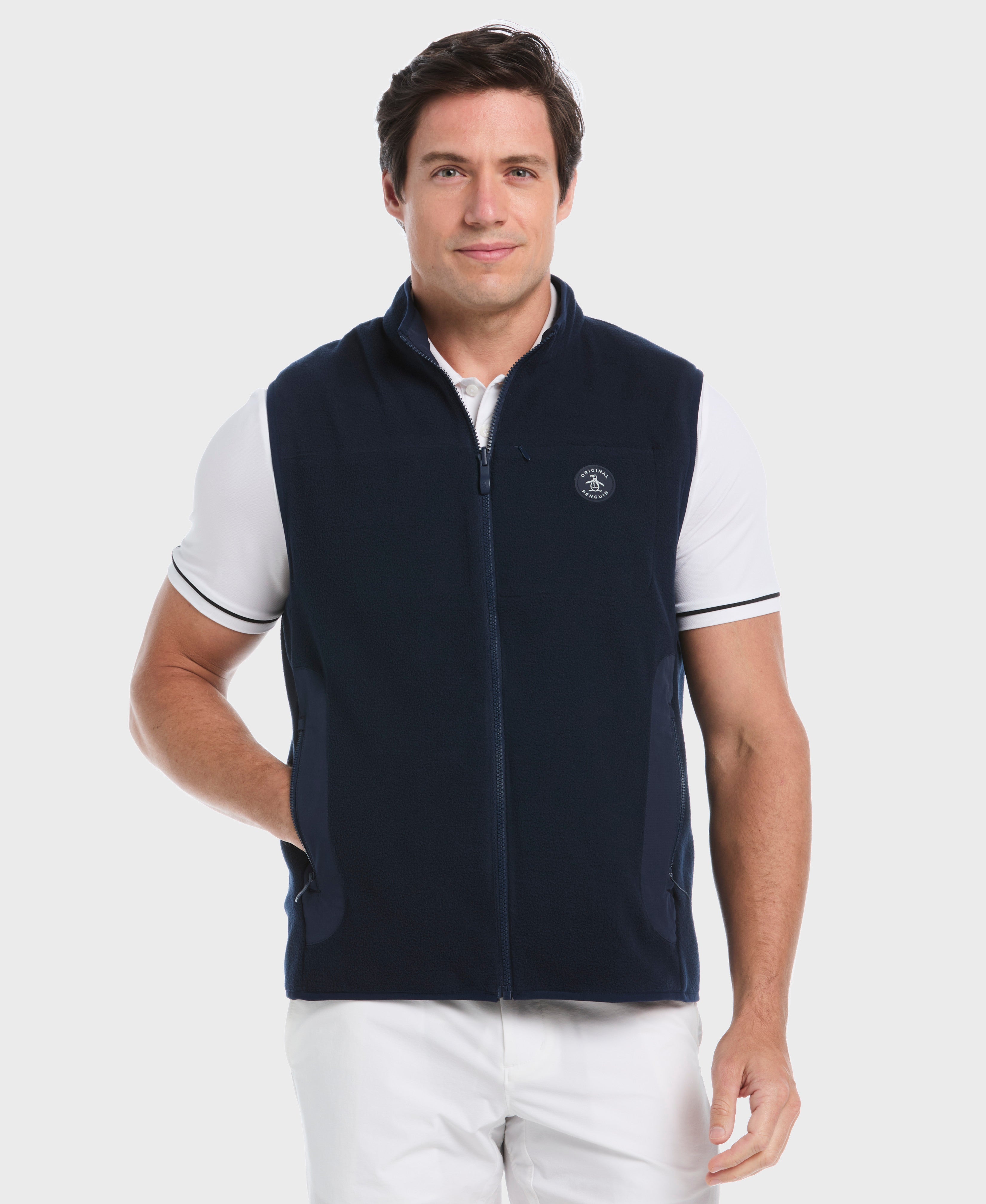 Mixed Media Reversible Fleece Golf Vest – Original Penguin US