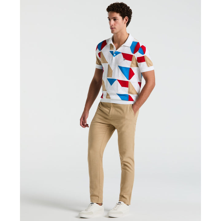 Muticolor Jacquard Sweater Polo  (Bright White) 