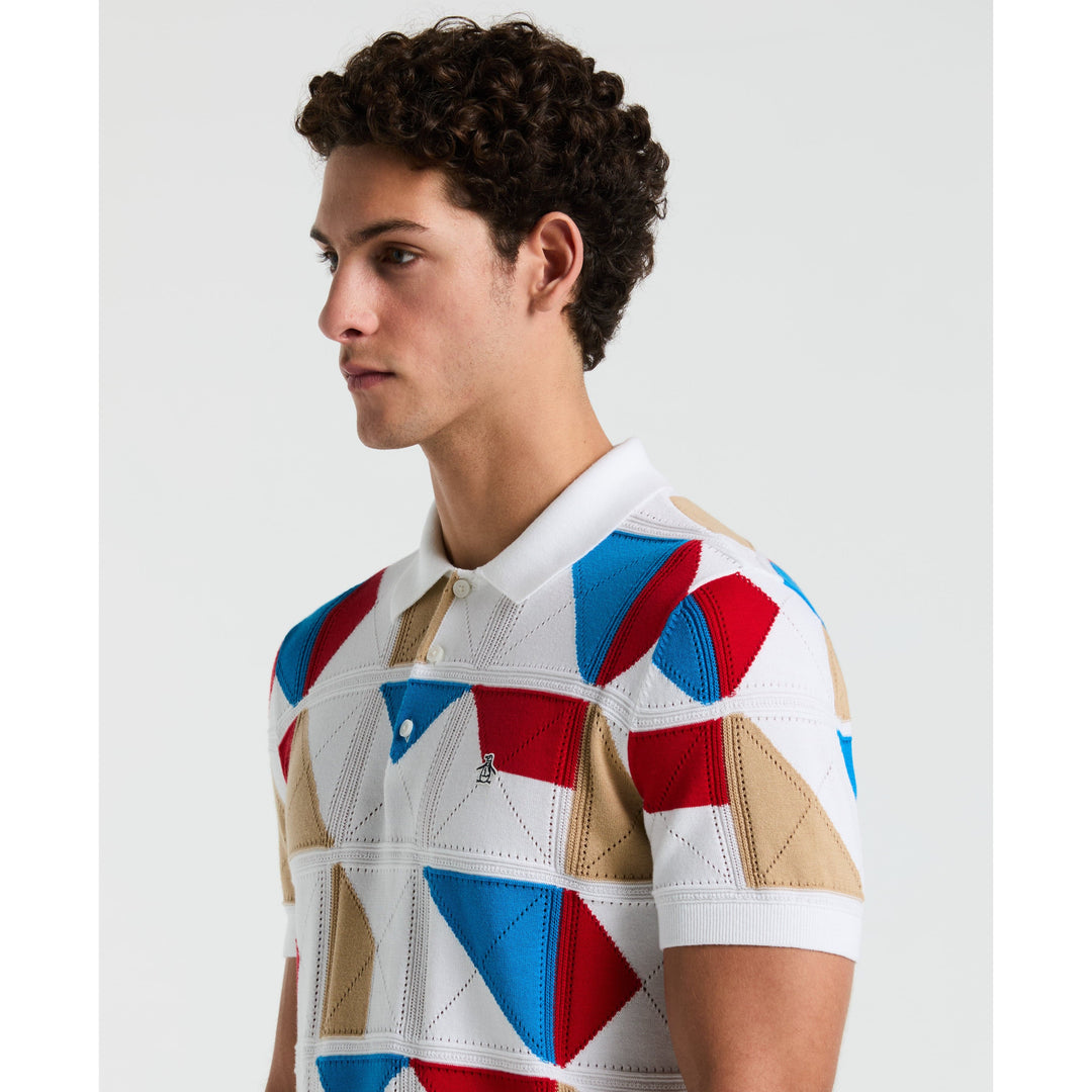 Muticolor Jacquard Sweater Polo  (Bright White) 