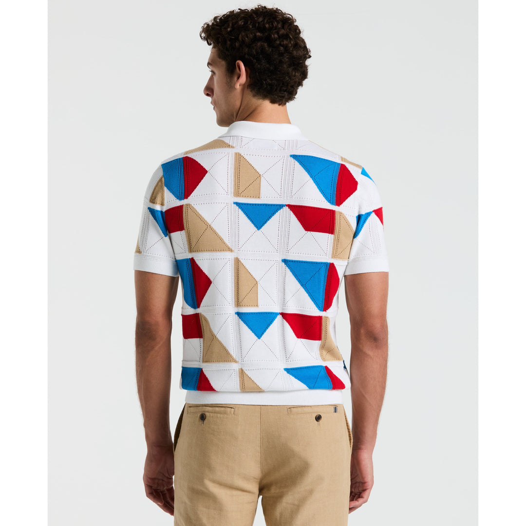 Muticolor Jacquard Sweater Polo  (Bright White) 