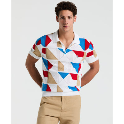 Muticolor Jacquard Sweater Polo  (Bright White) 