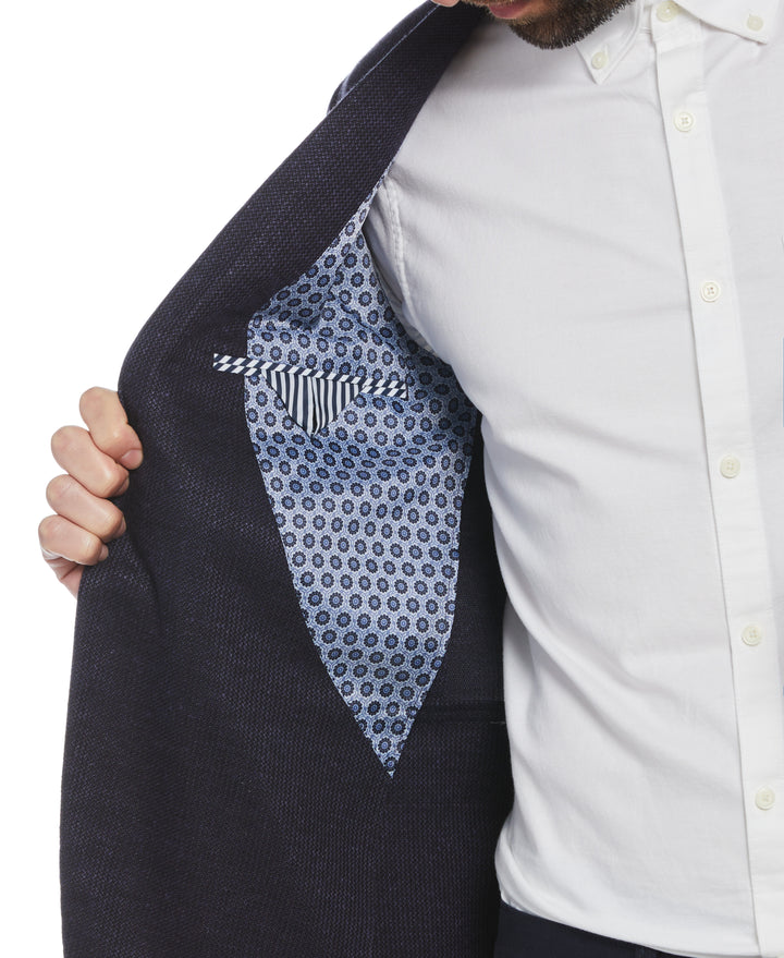 Navy Linen Wool Blend Knit Blazer (Navy) 