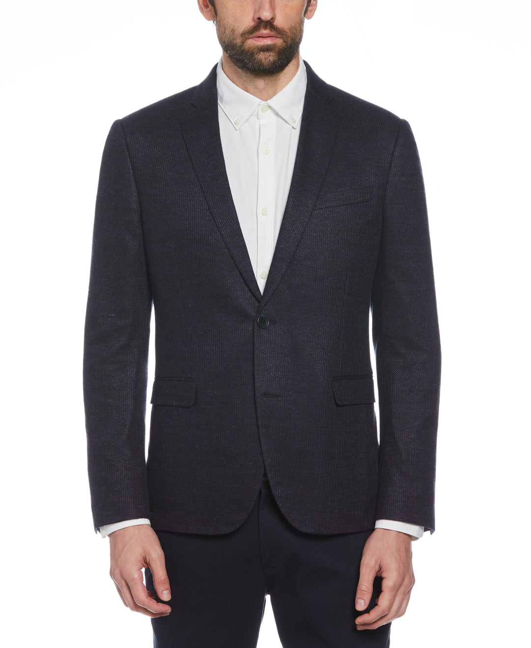 Navy Linen Wool Blend Knit Blazer (Navy) 