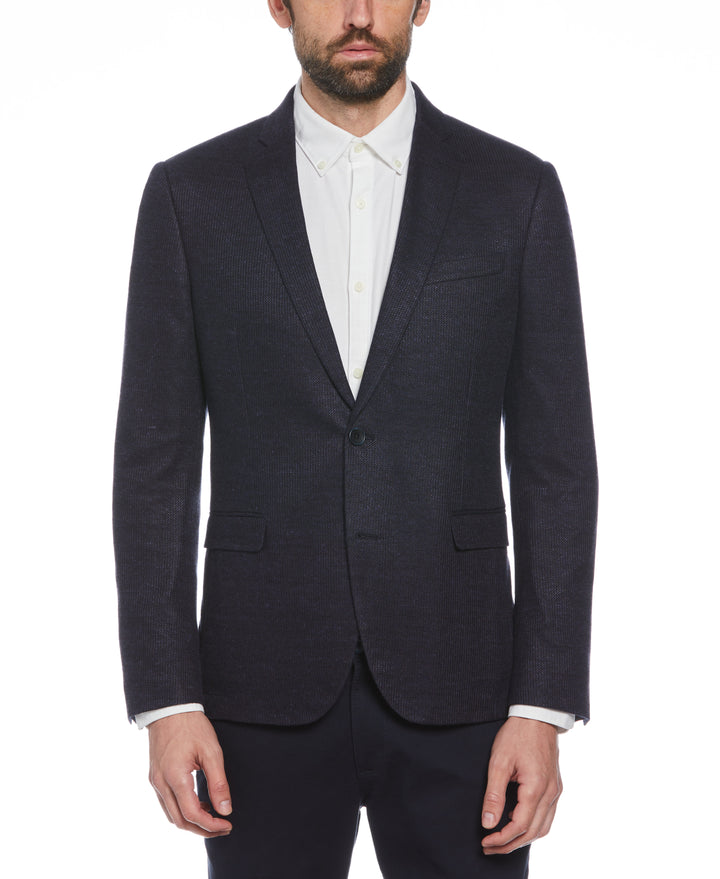 Navy Linen Wool Blend Knit Blazer (Navy) 