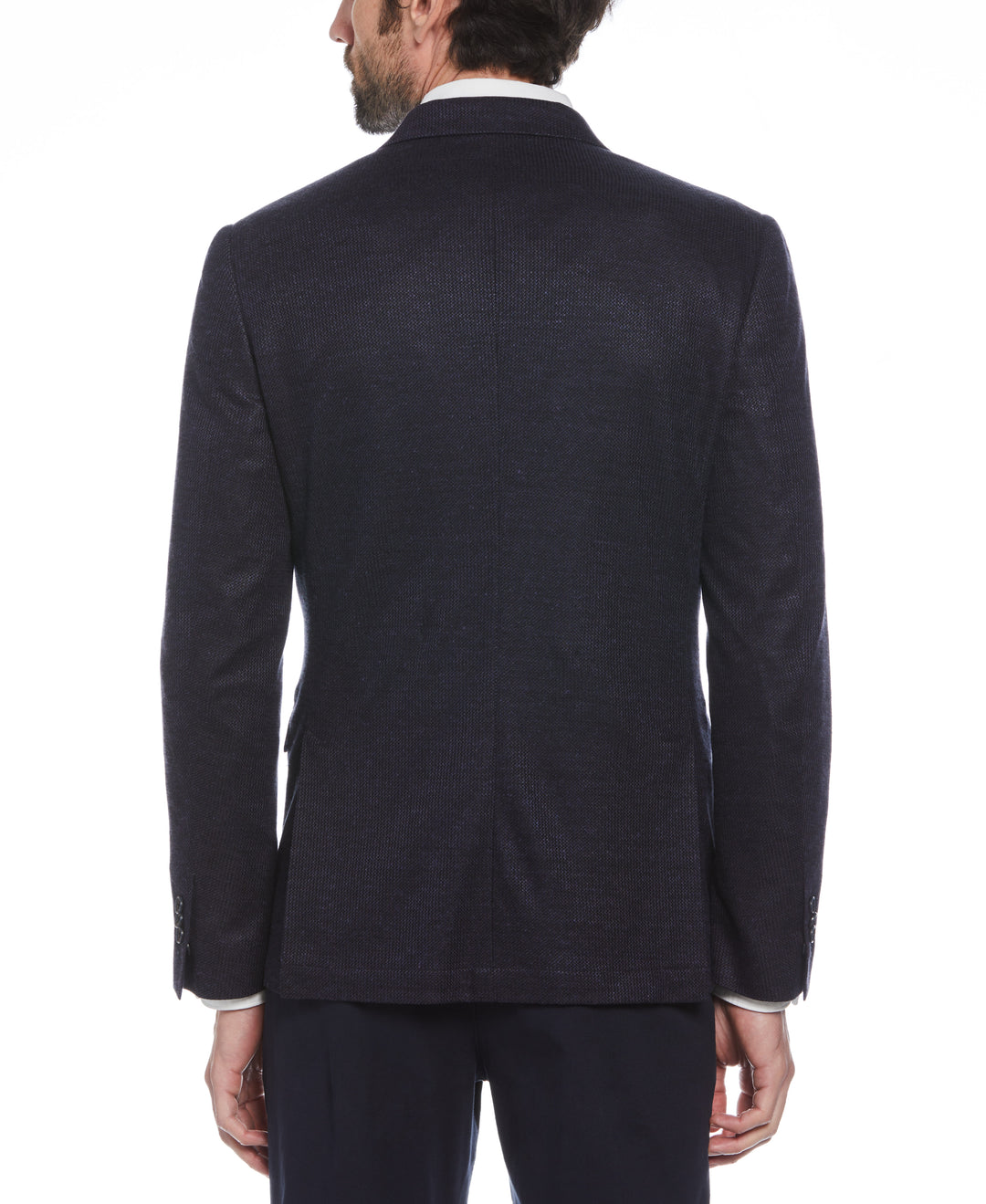 Navy Linen Wool Blend Knit Blazer (Navy) 