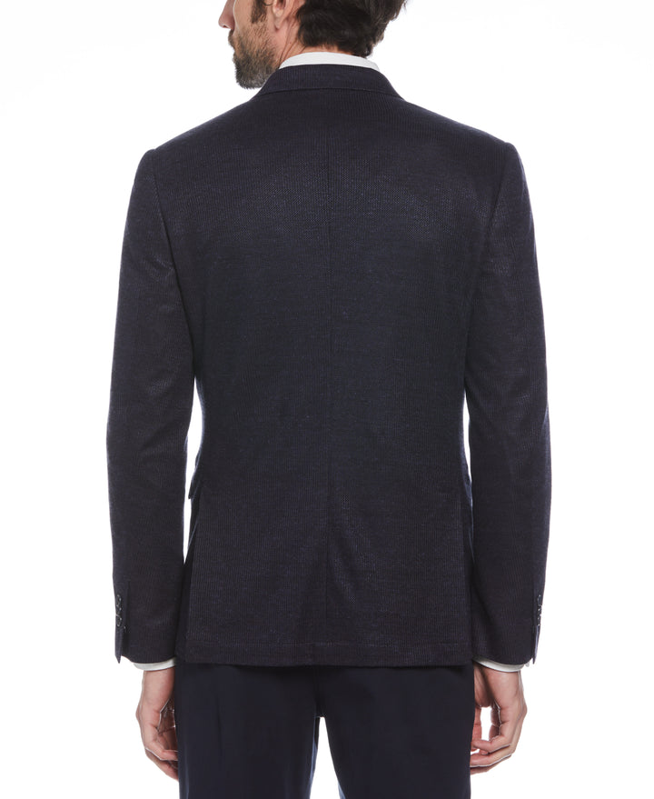 Navy Linen Wool Blend Knit Blazer (Navy) 