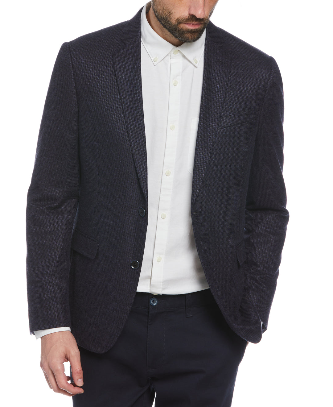 Navy Linen Wool Blend Knit Blazer (Navy) 