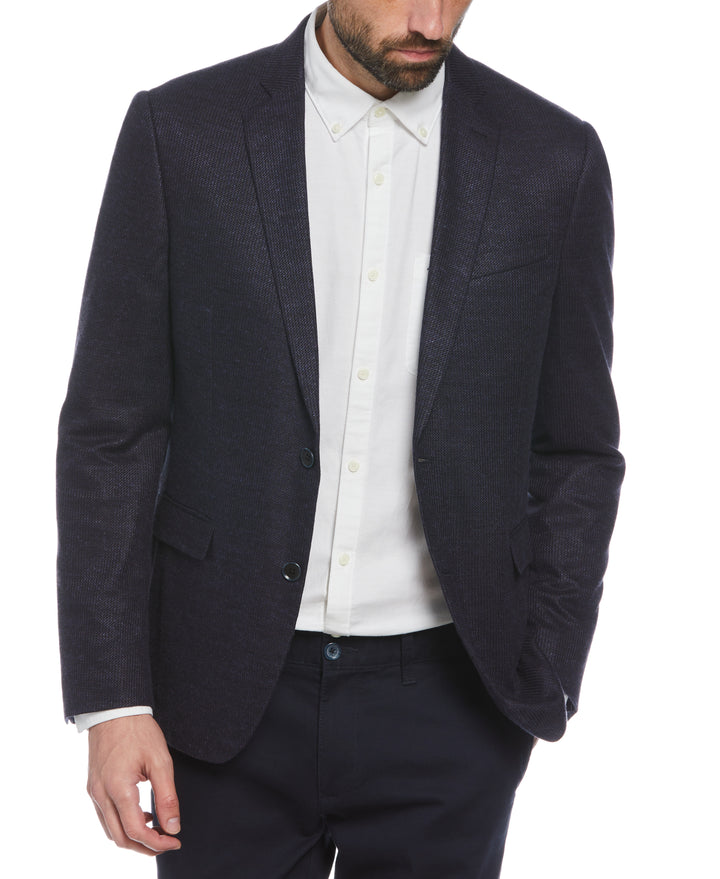 Navy Linen Wool Blend Knit Blazer (Navy) 