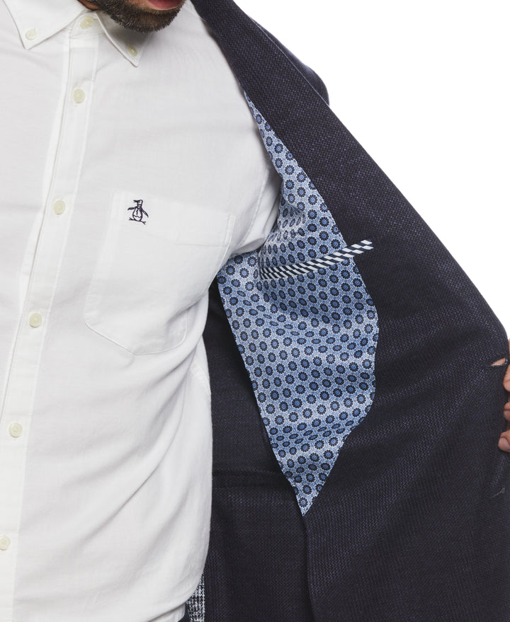 Navy Linen Wool Blend Knit Blazer (Navy) 