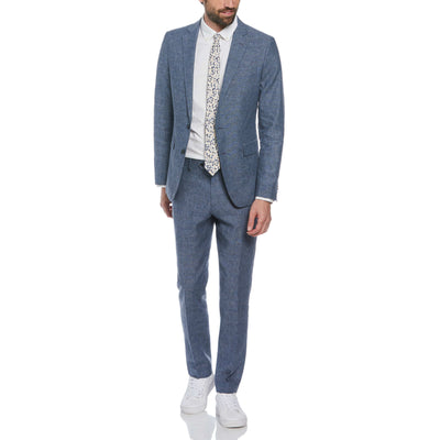Navy Plaid Linen Blend Two Piece Suit (Navy) 