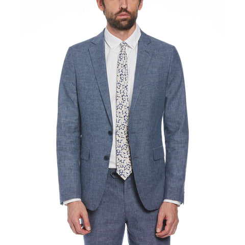 Navy Plaid Linen Blend Two Piece Suit (Navy) 